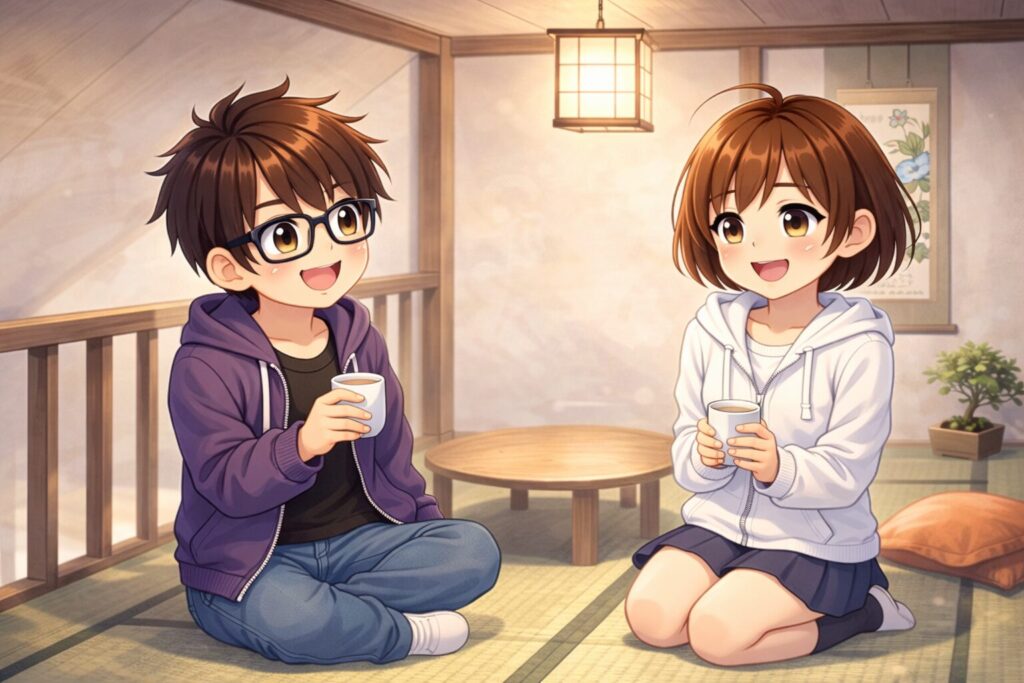 和室でくつろぐ二人