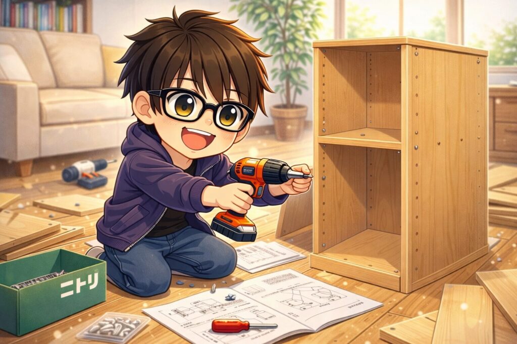 家具を組み立てる男