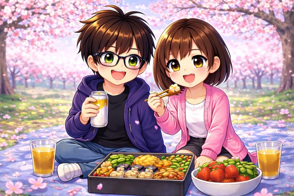 お花見をする二人