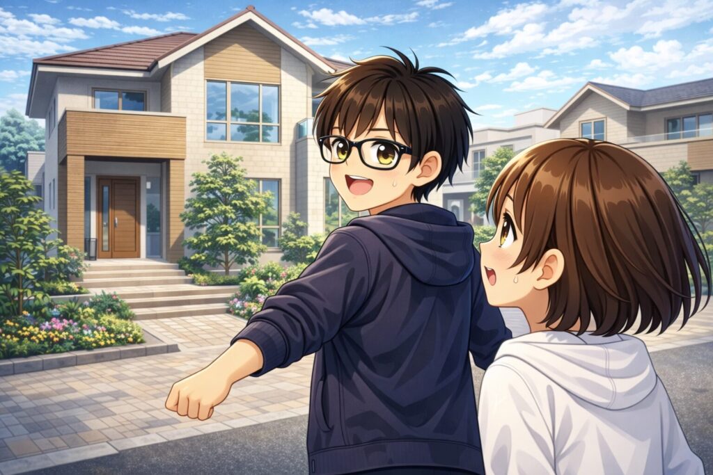 オシャレな家へ向かう二人