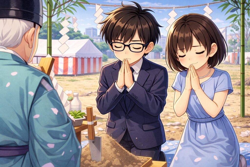 地鎮祭をする二人